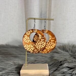Floral Wooden Hoop Earrings